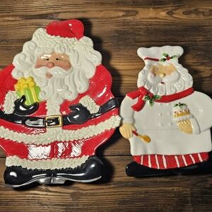 Fitz & Floyd Santa Christmas Plates Set Santa Chef & Gift Plate Holiday Serving